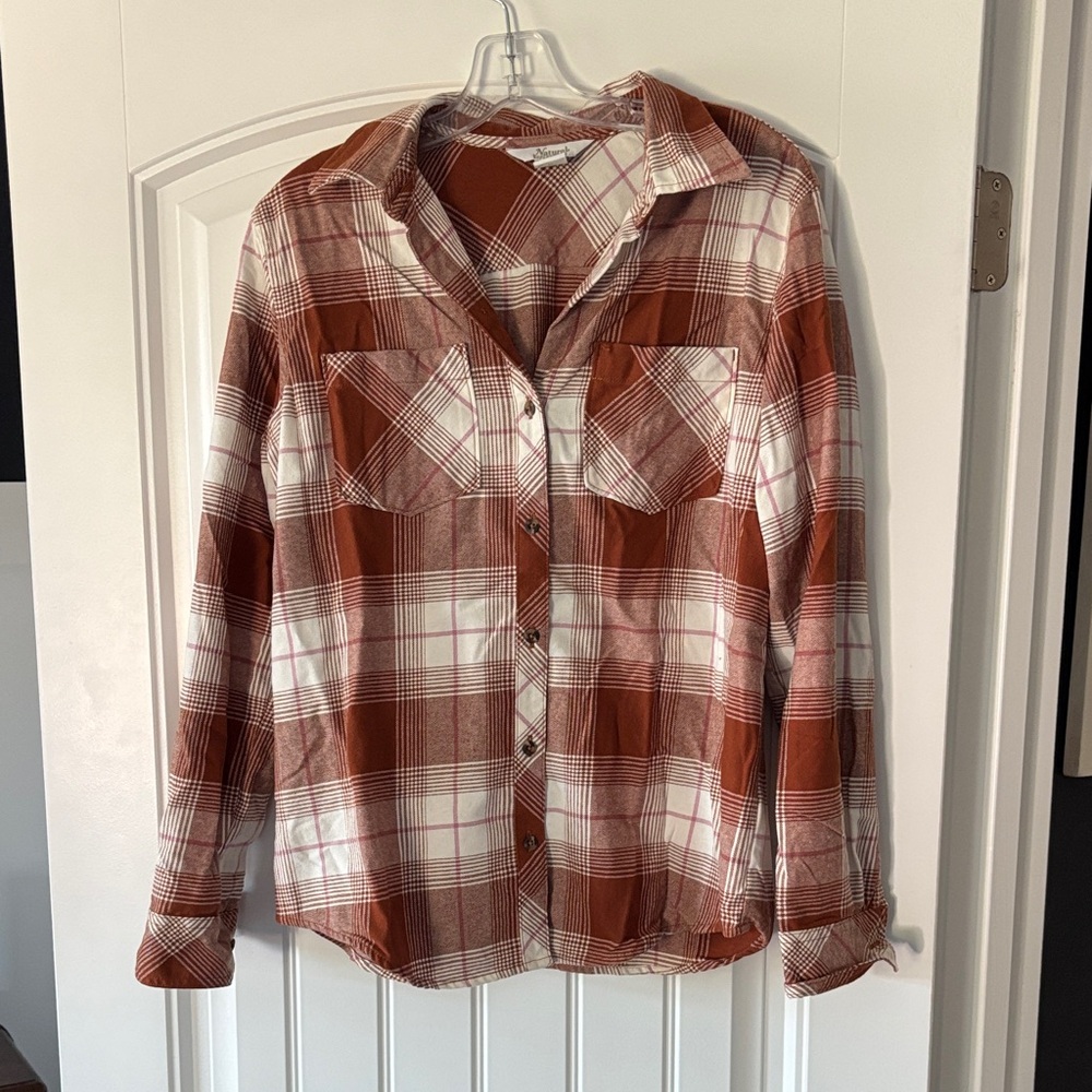 Natural Reflections Plaid Shirt - Rust and White